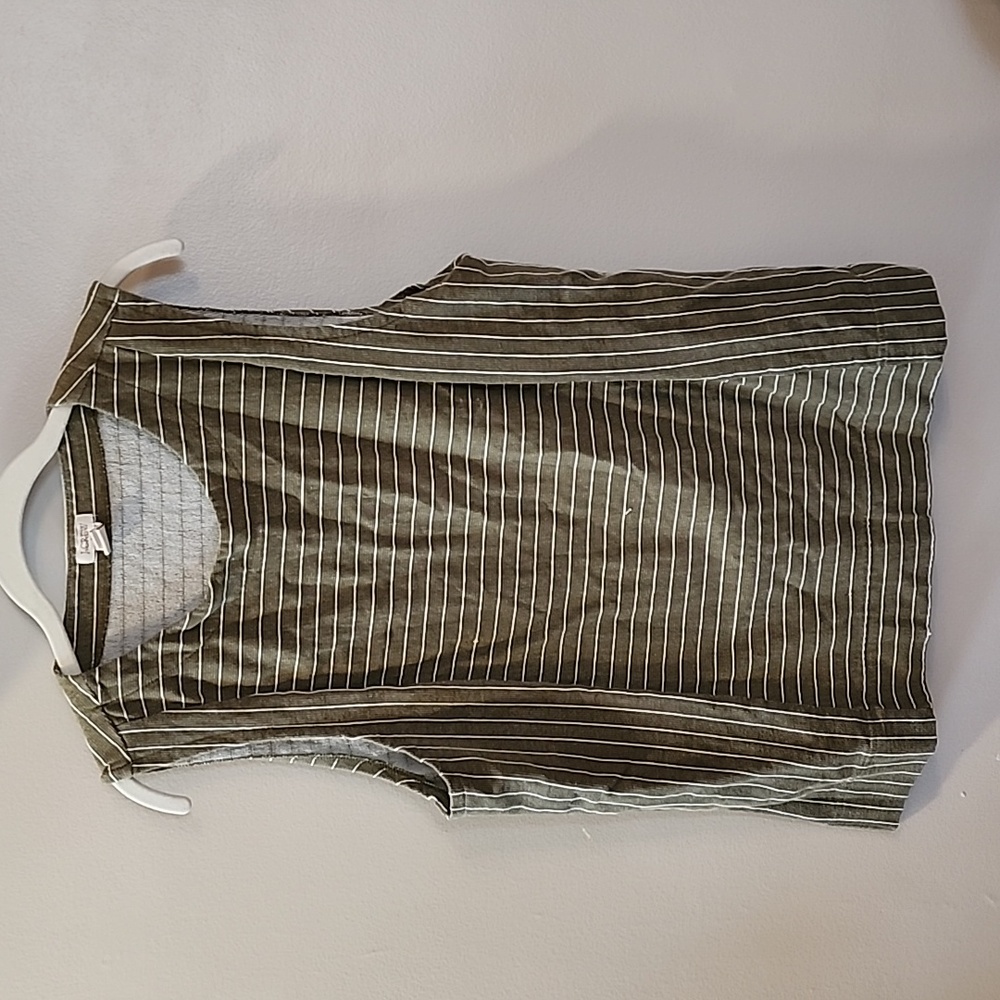 EUC J.Crew Striped Tank Top - Green with White Stripes (Large)